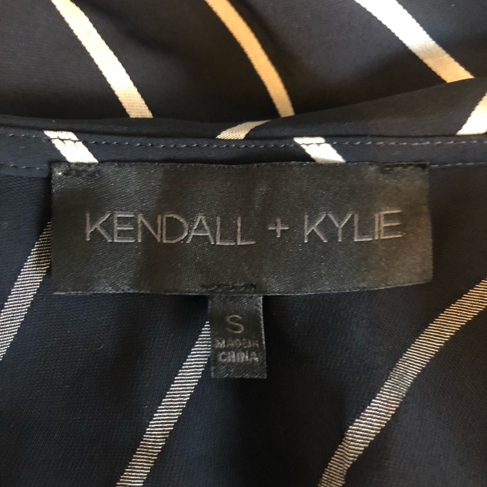 KENDALL+KYLIE Blue Pinstriped Ruffle Wrap Dress - Picture 6 of 6